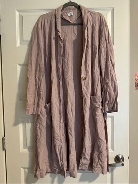 Light Mauve Long Linen Duster Coat